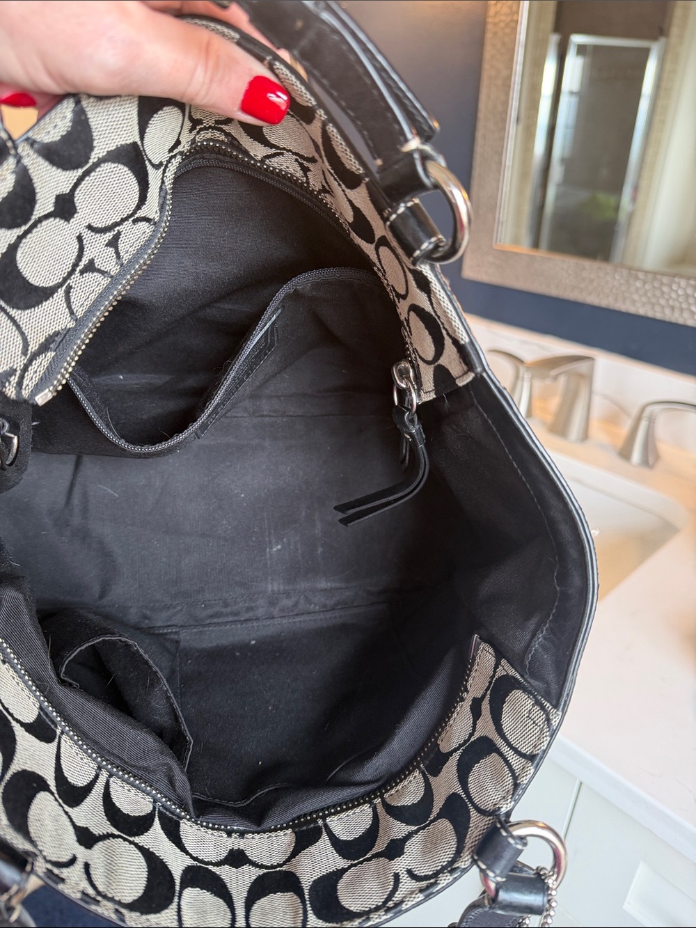 Coach Black and Tan Signature Tote with Leather Trim - Picture 10 of 11